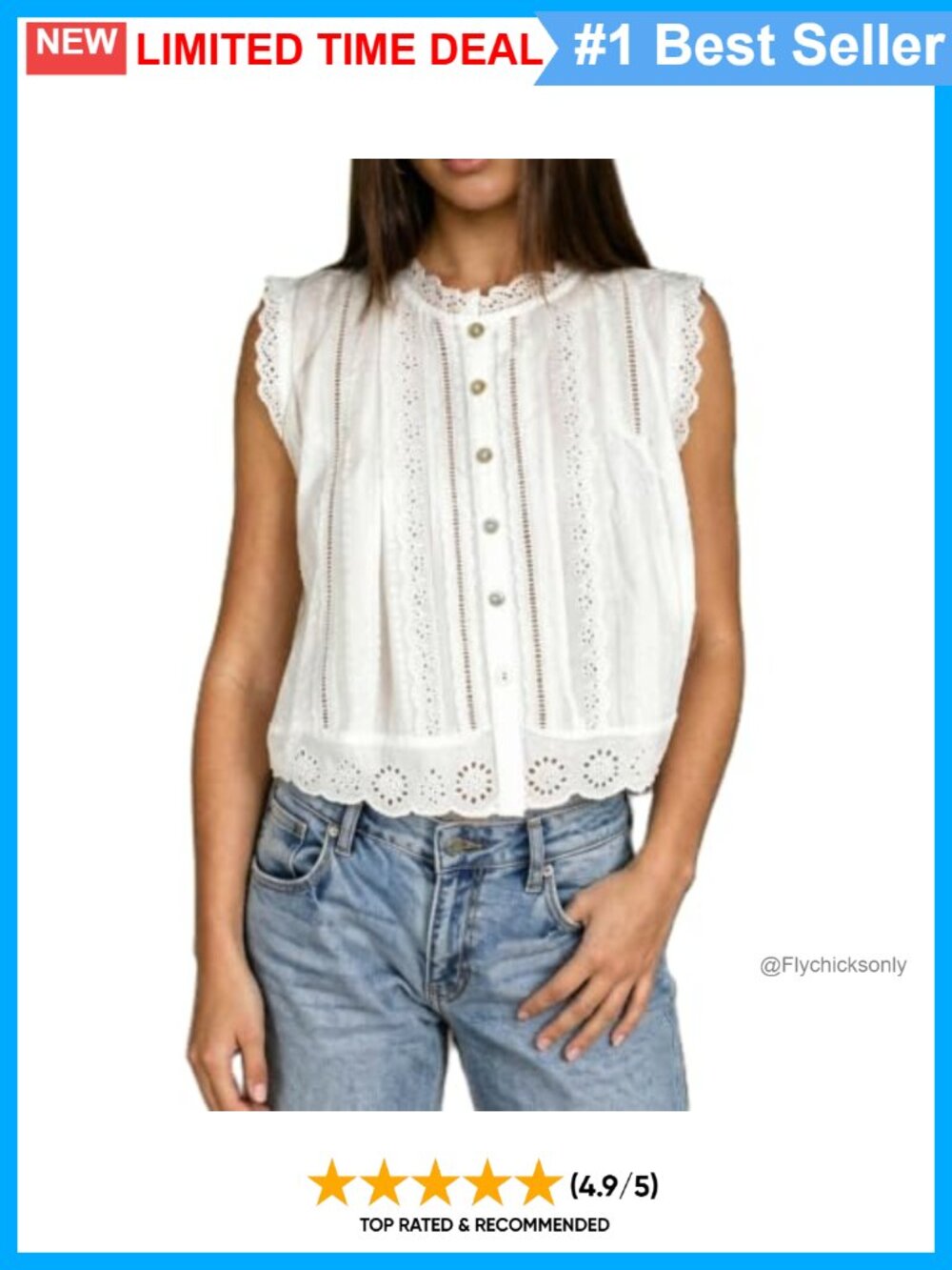 Y2K Eyelet Embroidery Sleeveless Button Down Mock Neck Crop Top Lace Trim